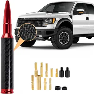 Carbon Fiber 50 Cal Bullet Antenna Fits for GMC Sierra Chevy Silverado 1500 Dodge Ram Jeep Ford Raptor Bronco Accessories,Universal Truck Antenna (Carbon Fiber+Red)