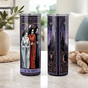 20oz Gothic Tarot Brides Straight Tumbler - Double Wall Vacuum Insulated Stainless Steel Water Bottle, Portable with Lid, Elegant Dark Aesthetic Print, Food Preservation, Ideal for Halloween Party & Daily Travel