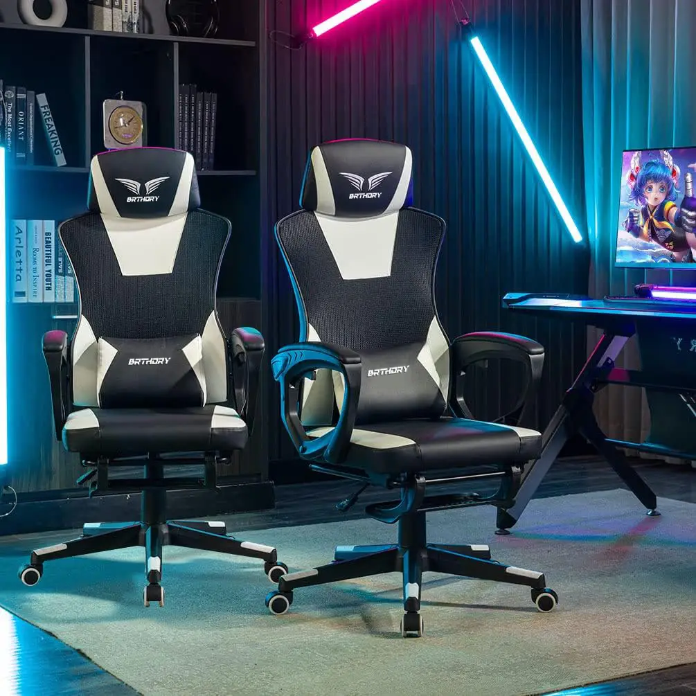 Gaming Chair Ergonomic Office Chair with Tilt Function, Mesh High Back Faux Leather Computer Chair