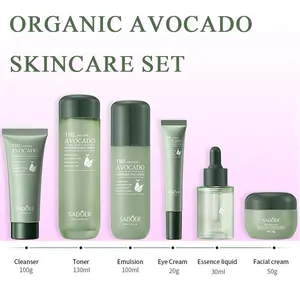 QIUFSSE 6-in-1 Avocado Hydrating Kit Skincare Set, Moisturizing Cleanser Toner Essence & Face Cream, All-in-One Natural Skin Care Gift Set, Daily Hydrating Beauty Essentials