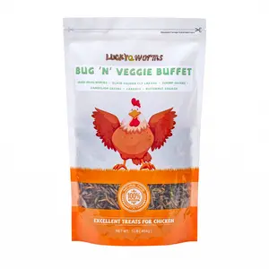 LuckyQworms Bug & Veggie Chicken Treats - Dried Mealworms BSF Larvae Carrots Greens 1lb Protein Mix Bug N Veggie Buffet Excellent Treats for Chicken US Dry Food Bird - Animal Feeding