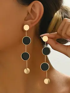 Women's Fashion New Long Earrings, Creative Fringe Irregular Drip Geometric Round Design, Daily Wear Party Holiday Gift, Trendy Jewelry