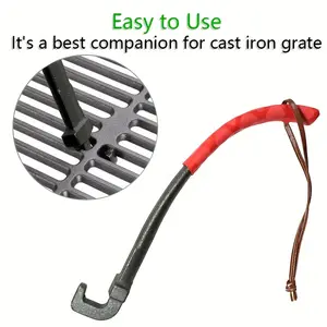 Heavy-Duty Cast Iron Grill Lifter with Anti-Slip Handle! 🔥   Easy-Lift Design for Charcoal Grates & Smoker Grids. Universal Fit for Most BBQ Grills - Your Ultimate Grill Maintenance & Safety Tool!