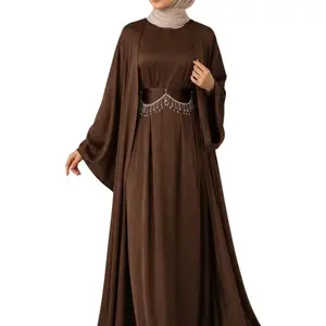 Elegant Two-Piece Abaya with Crystal Chain