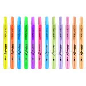 WRITECH Retractable Highlighters, Assorted Colors, Chisel Tip, Click, Journaling, Multi Colored Ink (12ct Neon+Pastel)
