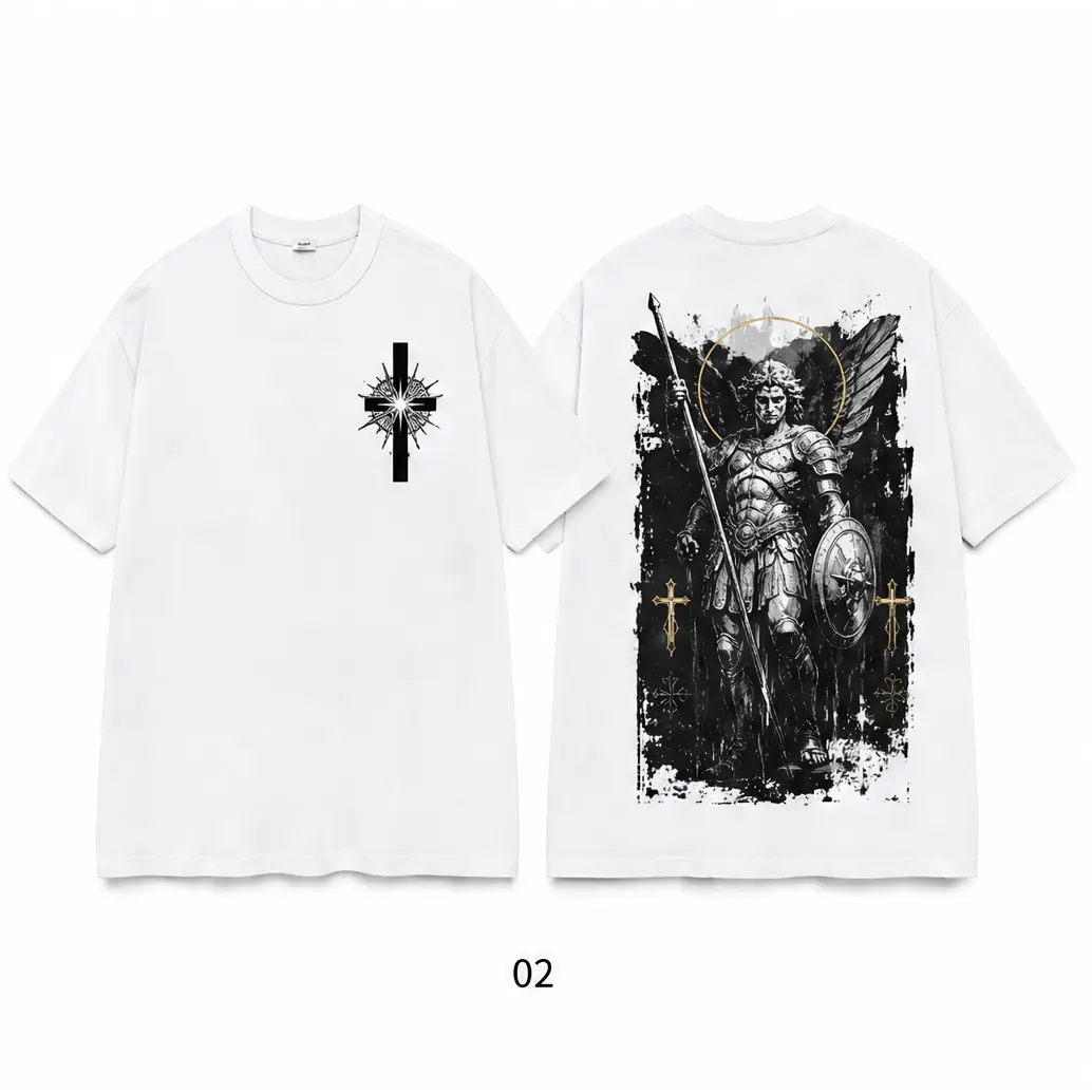 Gothic Cathedral Archangel Tee | Medieval Christian Streetwear, Serene Angel in Church Window Design, Dark Academia Oversized Religious Shirt-ZB