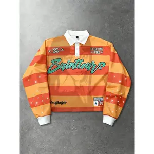 Men's Long Sleeve Polo Shirt with Color Block Stripes, Color Block Contrast Stripe Print Shirt for Men and Women, European and American Streetwear Casual Trendy Brand style