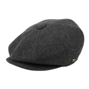 Men's Herringbone Wool Blend Tweed Newsboy Ivy Cap Snap Brim Gatsby Hat