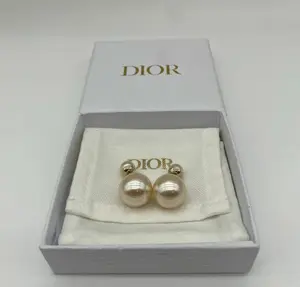 Pre-owned Dior Miss Pearl Stud Gold Setting Earrings GIA1002