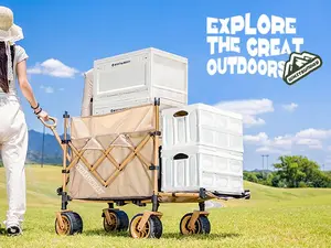 Whitsunday Collapsible Wagon Extendable Height with Tailgate, Foldable Heavy Duty 330LBS Capasity Wagon Cart with Big All-Terrain Beach Wheels, Folding Utility Garden Cart