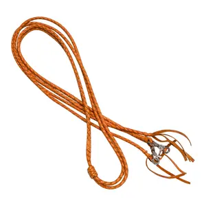 8Ft Tan Leather Split Braided Horse Reins 4 Plait Snap