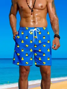 Summer Beach Essential Cartoon Duck Print Men's Swim Trunks, Swimming Trunks, Swim Shorts, Comfortable Breathable Fashionable Design, Perfect for Trendy Active Men