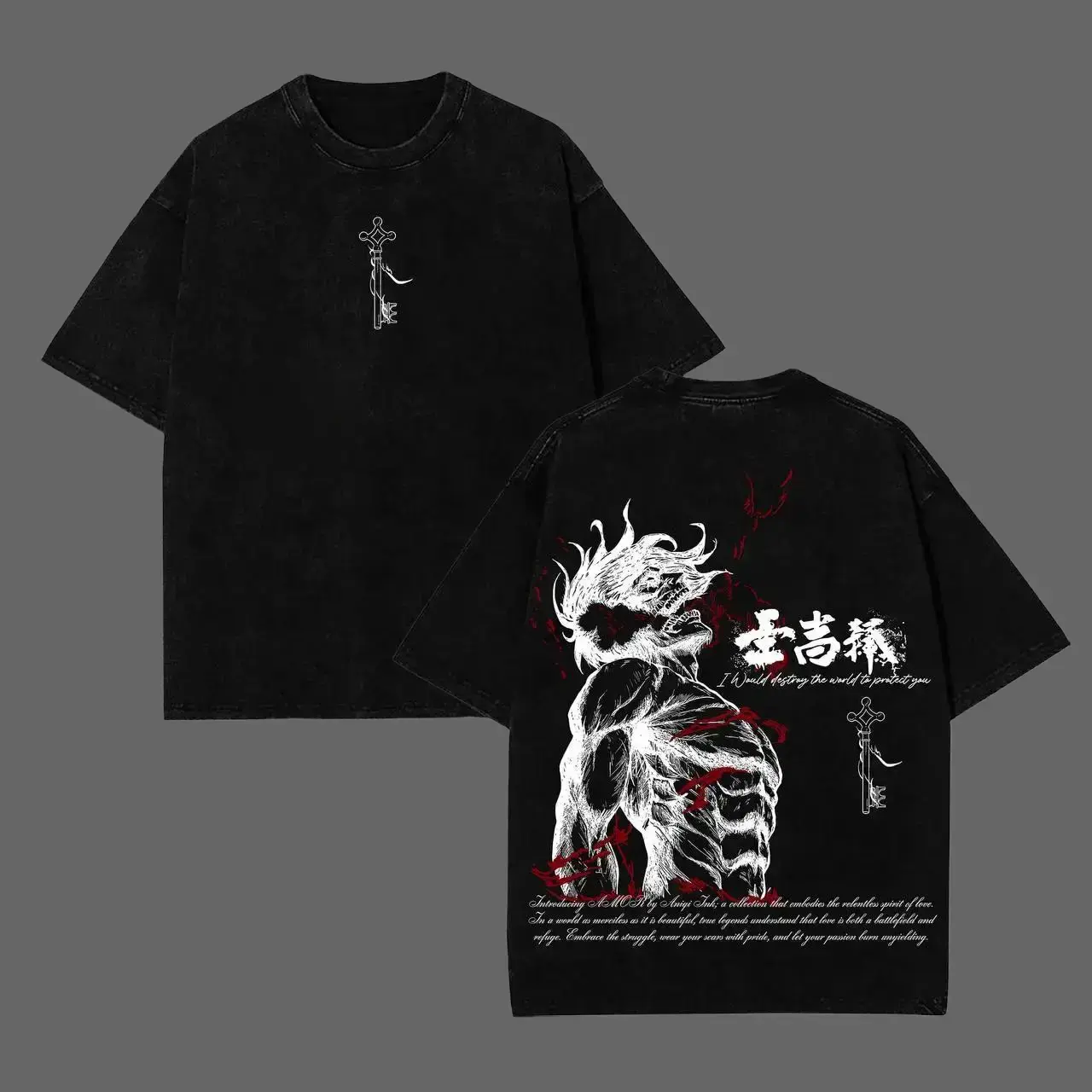 Eren Yeager Tee – Attack on Titan Vintage Washed Oversize T-Shirt Oversized ApparelAttack on Titan Eren Yeager Vintage Acid Washed Oversized Tee, Double Sided Anime Eren Founding Titan Blood Graphic Heavy Cotton T-Shirt,