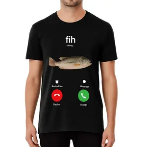 100% Cotton Fih Calling Remind me Message Decline Accept Phone Call Fish T-ShirtFit Casual Streetwear Men Gifts