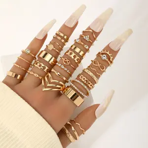 FASHION - 30Pcs Gold Color Knuckle Rings Set For Women Bohemian Geometric Finger Ring Girls Wedding Party Jewelry Gift