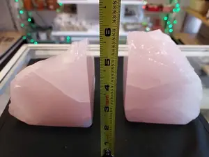 Rose Quartz Book Ends - Pink Gemstone with Clear Layers, Ideal for Decorative Use