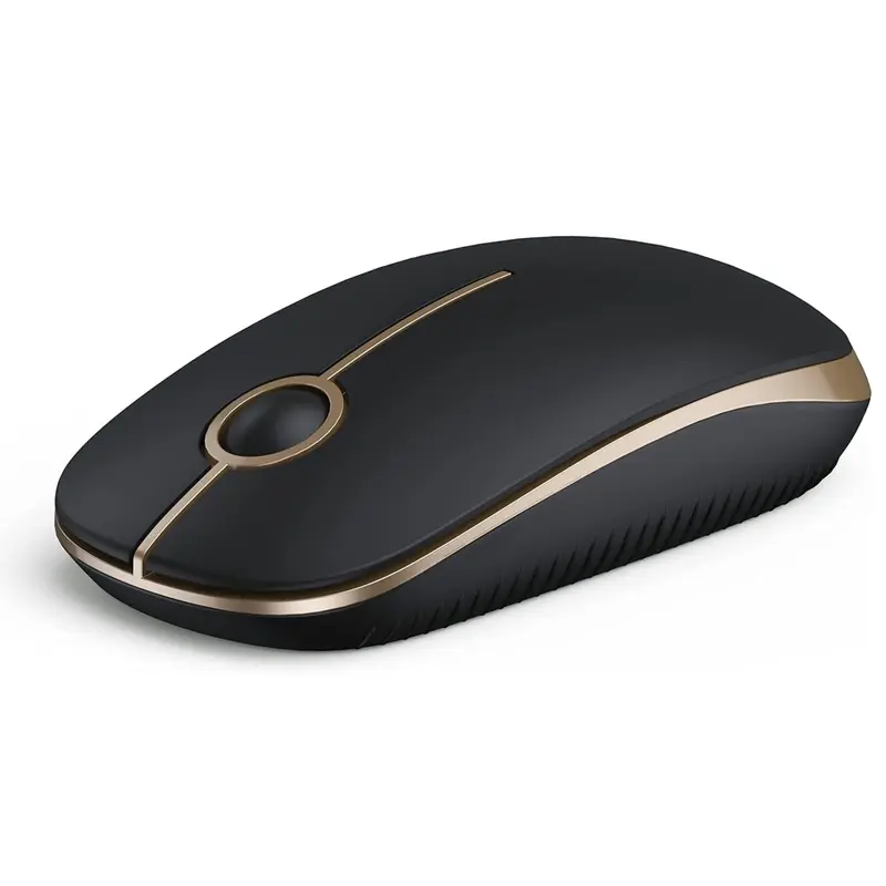VssoPlor MS001 Ambidextrous 2.4G Wireless Optical Mouse - Battery-Powered, Slim Office Work Accessories, Nano Receiver, Frost Finish, Auto Sleep Mode, Quiet Clicks, 10+ Colors, Plug & Play, USB-Compatible, Black & Gold for PC, Notebook