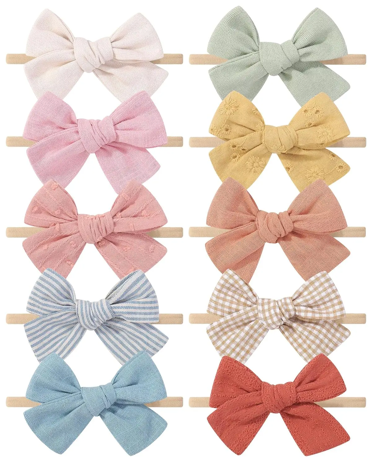 10PCS Baby Girls Headbands Hair Bows Nylon Cotton Linen Hairbands Handmade Hair Accessories for Newborn Infant Toddlers Little Girl and Kids 3.5Inches | Handmade Hair Accessories for Newborn Infant Toddlers Little Girl and Kids 3.5Inches