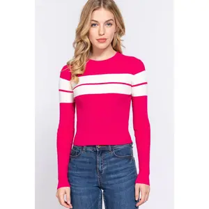 Long Slv Stripe Rib Sweater