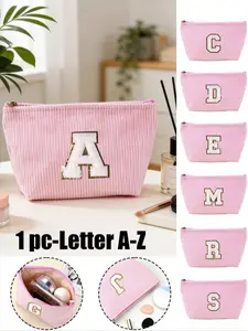 Portable Makeup Bag, Fashionable Cosmetic Storage, Embroidered Letter A-Z Towel Pouch, Ideal for Women Girls Travel Home Daily Use