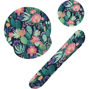 Cactus Flower Succulent   Pad with Wrist Rest Set, 3-in-1 Wrist Support Mousepad Set, Gaming Mat Pad with Anti-Skid Base, Memory   Pad Set for Women, Office, Typing, Gaming