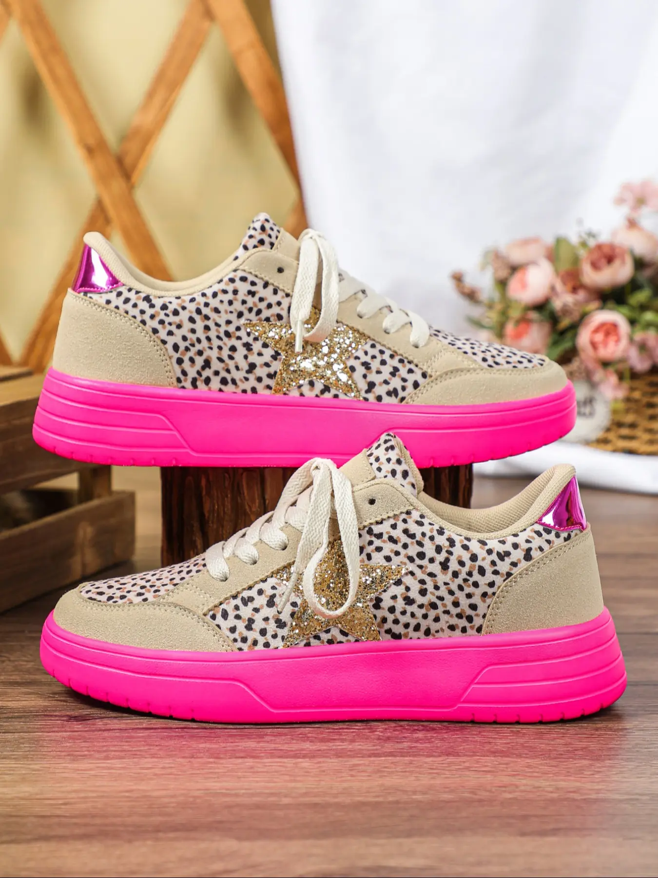 Men's Fashionable Leopard Print Skate Shoes, Detachable Decoration, Comfortable Lightweight Breathable Low Top, Trendy Walking Sneaker, Casual Sporty Sneakers