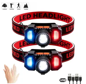 Buy 1 Get 1 Free Sensor Headlamp 2-Pack, Type-C Fast Charging, Wave Sensing Control, Zoomable 6 Lighting Modes, COB Side Light, Ultra Bright for Night Fishing Hiking Camping Outdoor