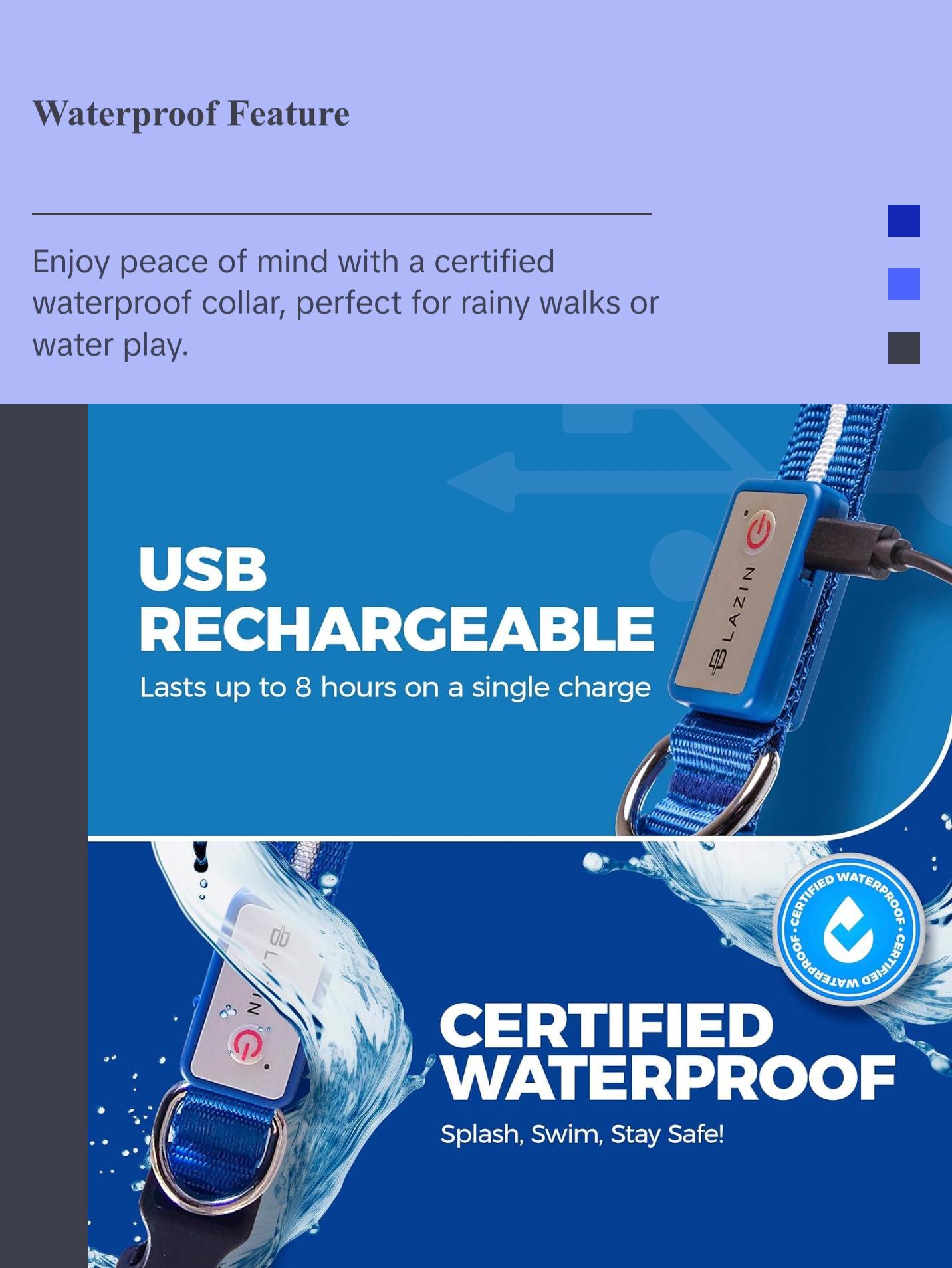 BLAZIN Brightest LED Dog Collars – The Original LED Collar Offering 1,000 Feet of Visibility – USB Rechargeable, Waterproof Design for Enhanced Safety During Nighttime Walks – Proudly Made in the USA Blazin