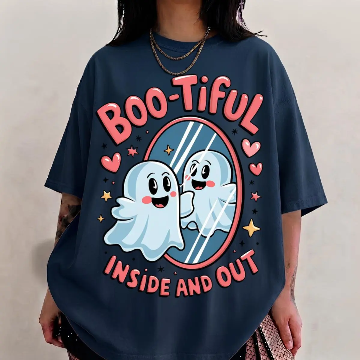 Comfort Colort BOOTIFUL Inside And Out Ghost Mirror Cute Halloween TShirt Spooky Season, Easy Care, Machine Wash Safe, Cool Colors, Brighten Up Your Look