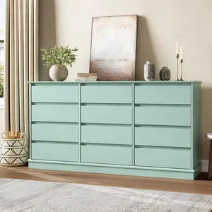 Garvee 12 Drawer Wooden Dresser with Deep Drawers, Large Double Chest for Bedroom, Closet, Living Room, Hallway, and More, Featuring a Wide Top and Green Finish