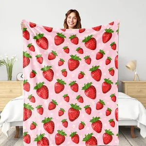 Strawberry Throw Blanket for Women Kids, Strawberry Gifts for Girls Women Teens Mom Birthday, Soft Warm Cozy Fruit Pattern Flannel Blanket for Travel, Cute Pink Home Room Decor for Couch, Bed 50"x60"
