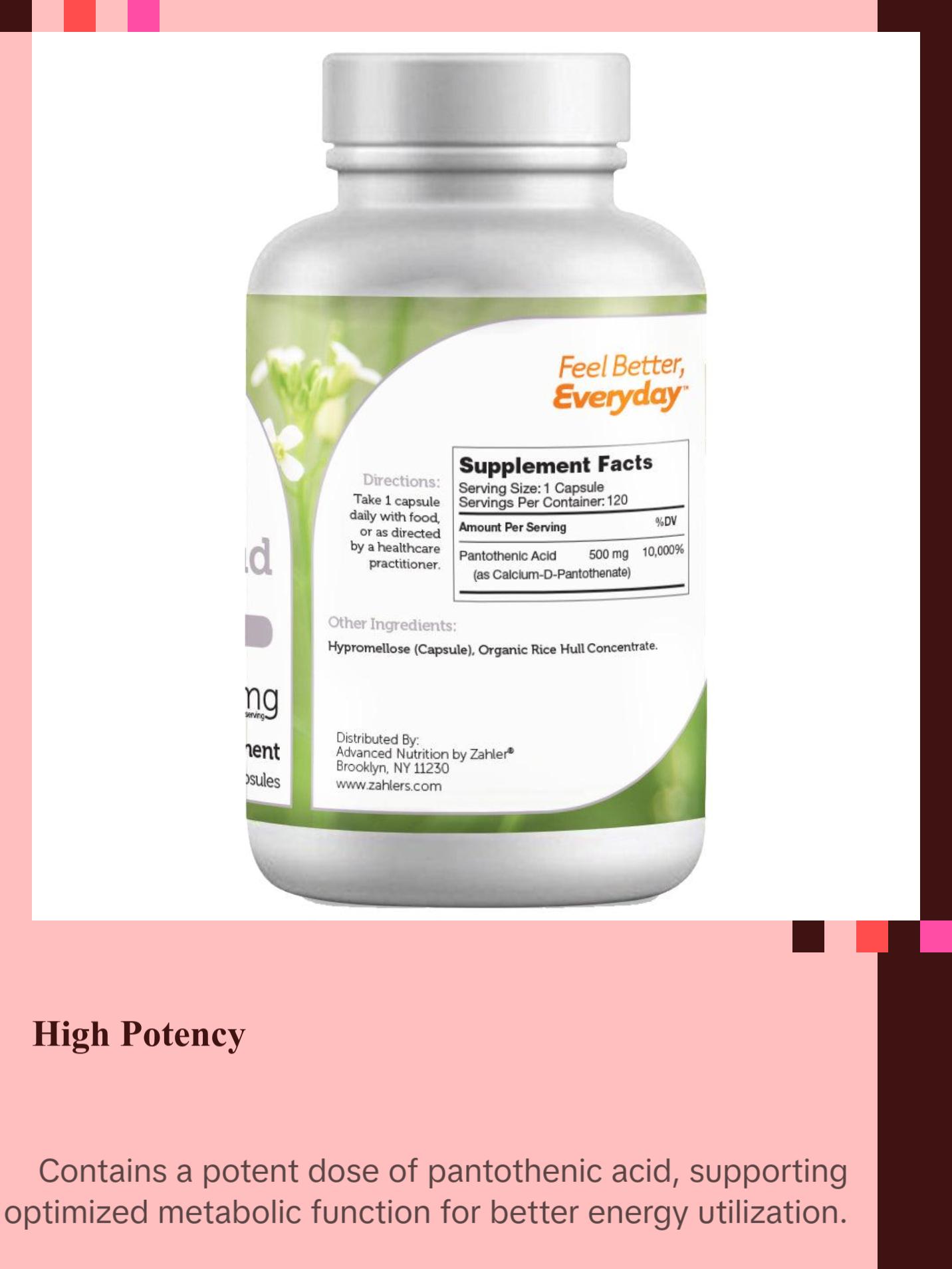 Zahler Pantothenic Acid Dietary Supplement - Supports Healthy Skin, Vitality and Overall Well-being