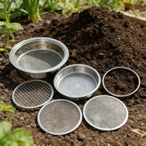 6pcs/2set Rustproof Stainless Steel Soil Sieve, Garden Sifter for Compost & Bonsai Soil, With 3 Interchangeable Mesh (1mm, 3mm, 6mm