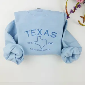 Texas State Embroidered Sweatshirt for Women - Comfortable Crewneck Pullover in Cotton Blend - Check, Hoodie