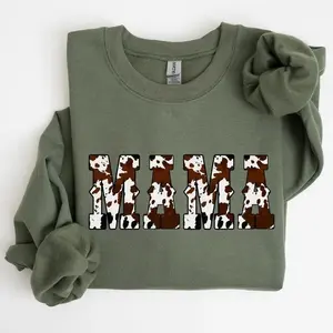 Mama, Cow Print, Western, Country, Varsity, Retro, Vintage Sweatshirt & Tshirt, Crew Neck, Women's, Crewneck