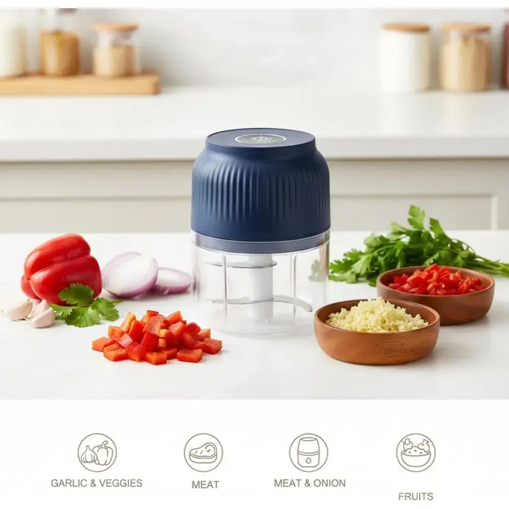 Household Electric Garlic Crusher - 200mL Portable Mini Food Processor, Rechargeable Vegetable Chopper with Stainless Steel Blades, for Garlic, Ginger, Chili