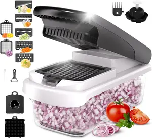 New -Series All -in-One,7 Blade Vegetable Chopper,Food Chopper,Vegetable 15 in 1 Slicer,Cutter Dicer,Mandoline Slicer for Kitchen,Multifunctional Kitchen Gadgets set with Container, White/Black