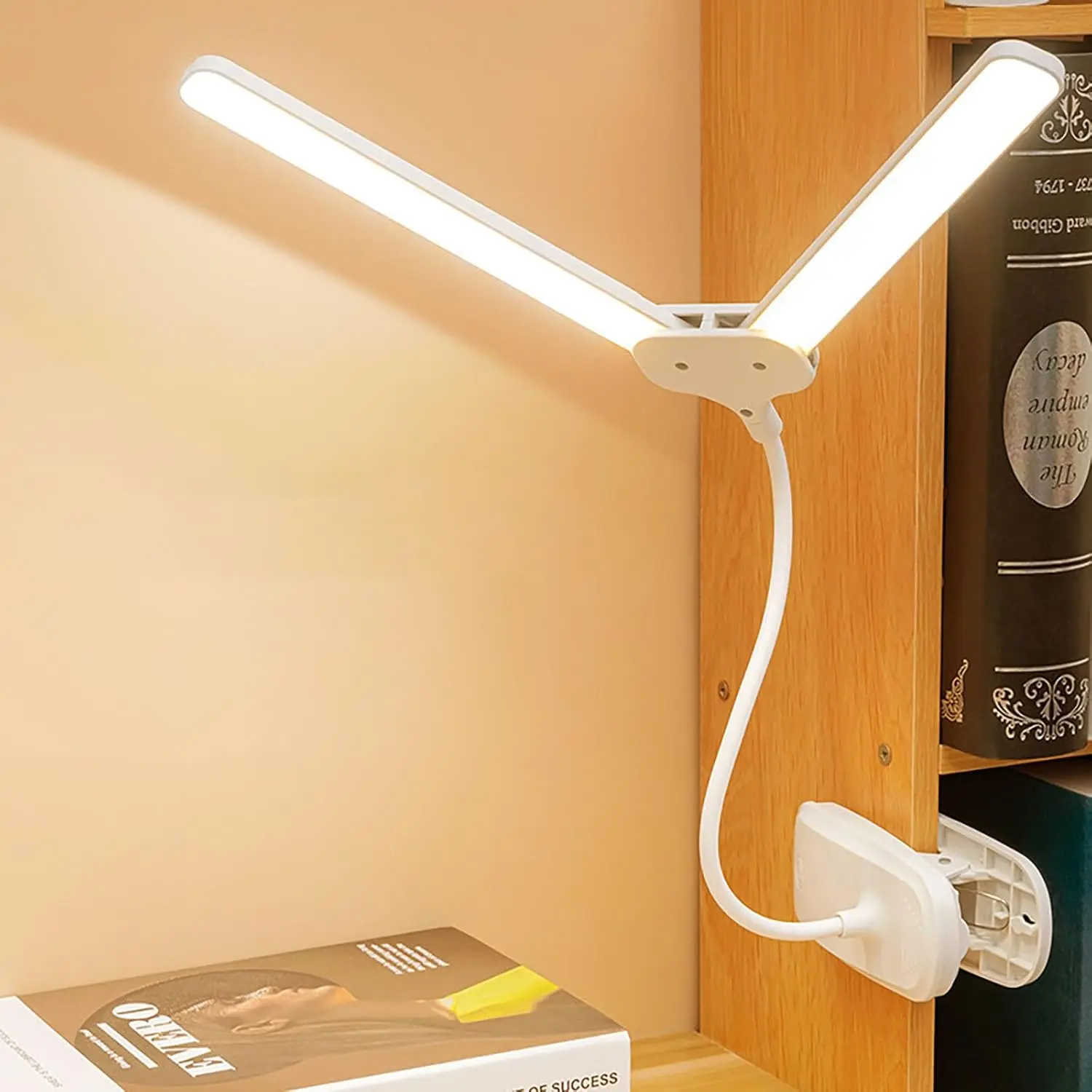 1 PCS Table Lamp Reading Lamp LED Desk Lamps with Clamp, Adjustable Dual Swing Arm Desk Lamp for Home Office, Dimmable Eye Protection Reading Lamp, Touch Control Bedroom Nightstand Lamp