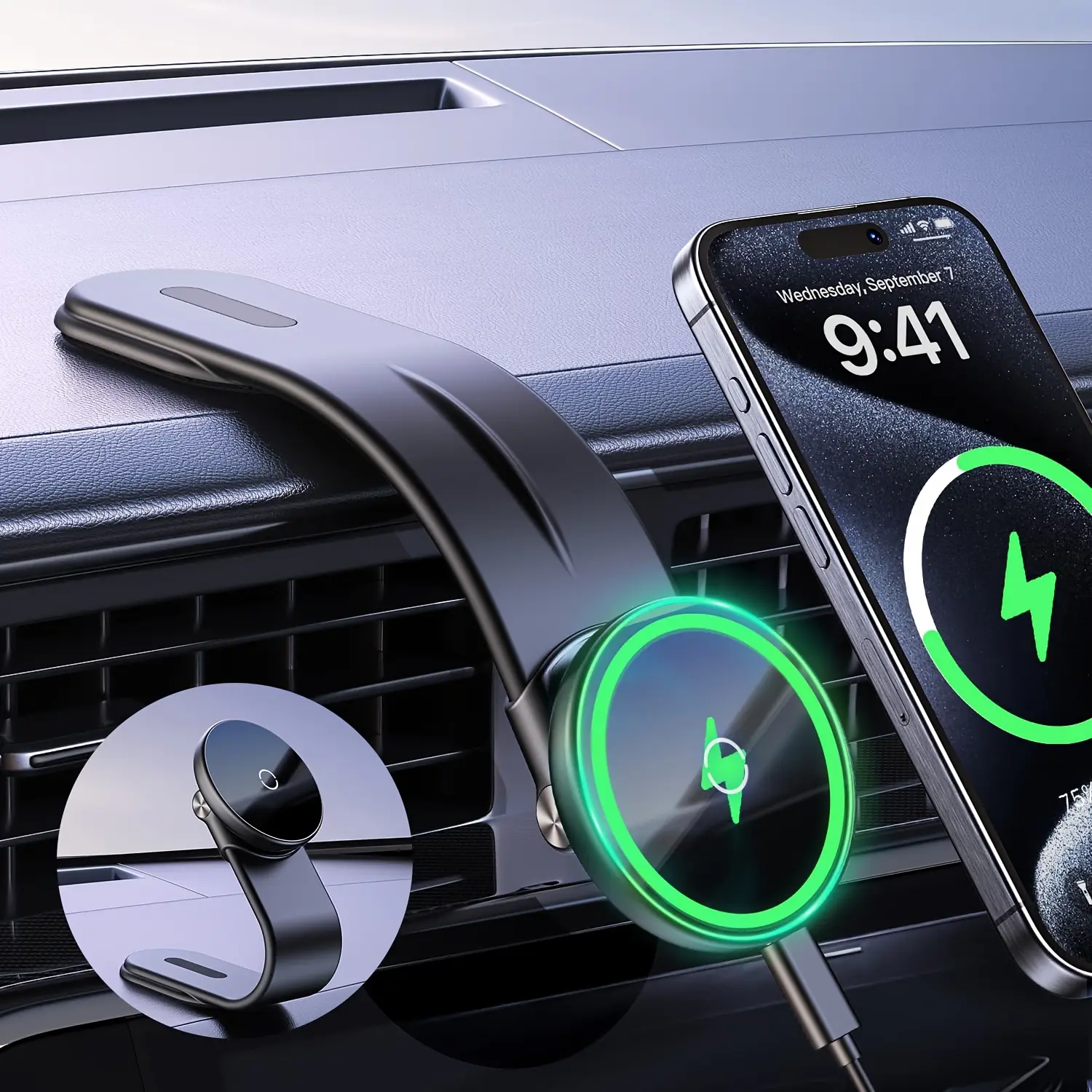 15W Magnetic Wireless Fast Charging Car Mount - Adjustable Aluminum Alloy Arm Car Phone Holder, Fast Charging Solution