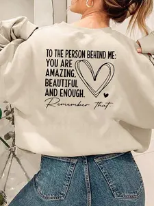 Women's Letter & Heart Print Drop Shoulder Sweatshirt, Casual Long Sleeve Round Neck Pullover for Fall & Winter, Women's Clothes for Daily Wear