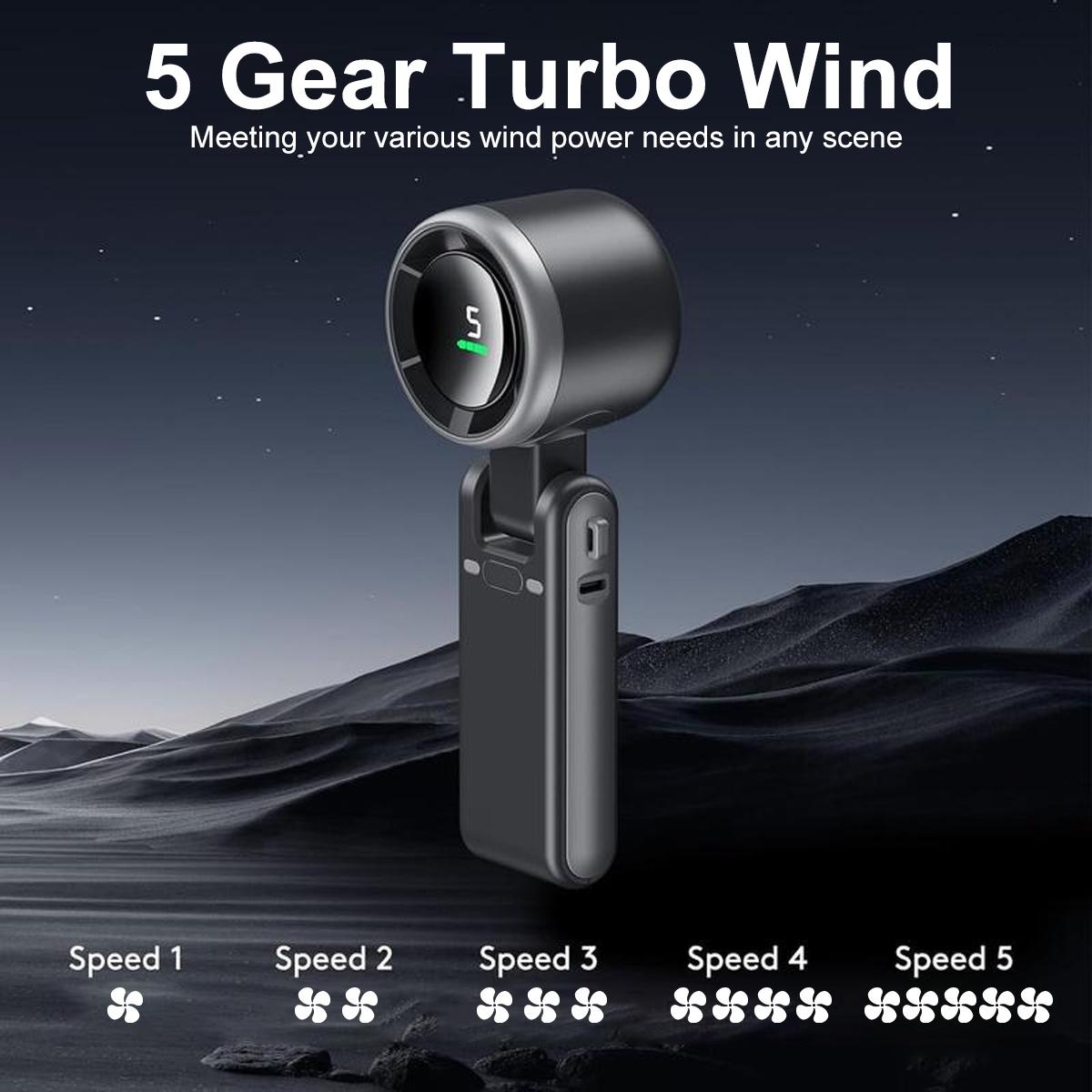 Portable Handheld Turbo Fan, 5 Gear Wind, Up to 10 Working Hours, 3 IN 1 Hand Fan Rechargeable with Air Turbo Tech Cooling Fan for Outdoor Activities, Travel, Working, Summer Gift