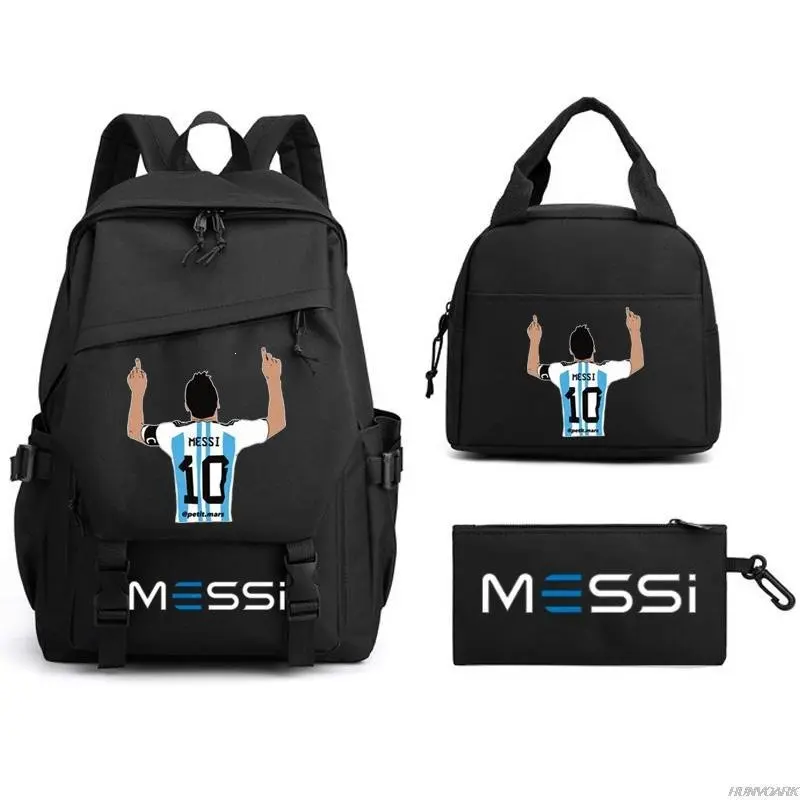 Men's Soccer Backpack 3-Piece Set - Waterproof Oxford Large-Capacity Casual Daypack Combo with Crossbody Bag, Pencil Case for Boys