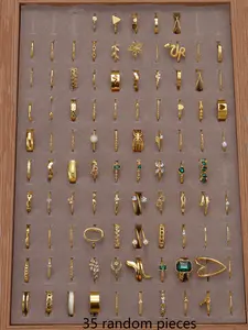 [Random Shipment] Random 35-piece set Alloy Rings, Adjustable Stackable Stacking Rings, Elegant and Fashionable Green Ring Set For Women, Perfect Valentine's Day gift, Dainty Ring