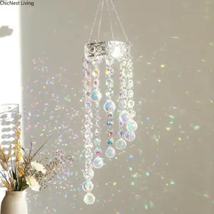 Crystal Sun Catcher, Crown Crystal Suncatcher Prism Wind Chime, Handmade Rainbow Maker Indoor Outdoor Decor for Window Bedroom Courtyard Garden, Bless Gift Windchimes Decoration