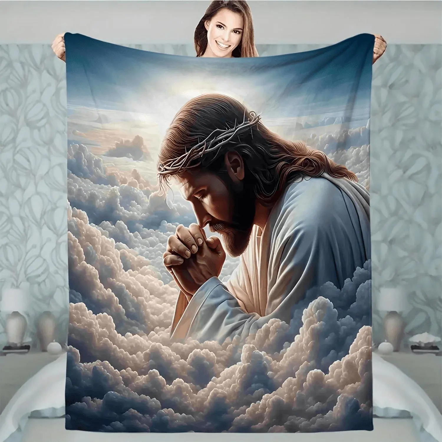 Jesus-Inspired Soft & Warm Flannel Throw Blanket - Versatile for Couch, Office Bed, Camping | All-Season Comfort, Wearable Blanket
