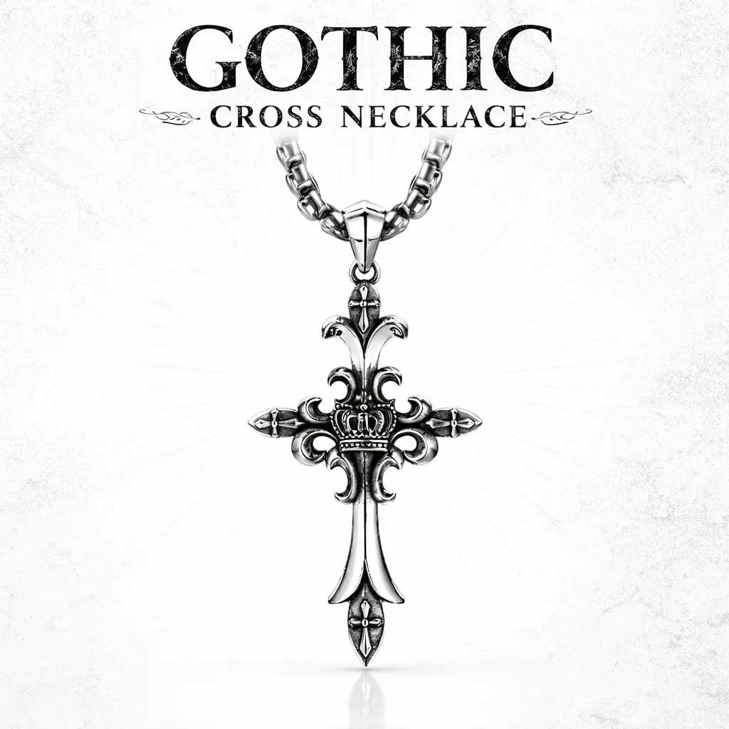 Vintage Gothic Cross Necklace for Men – Stainless Steel Silver Tone Pendant