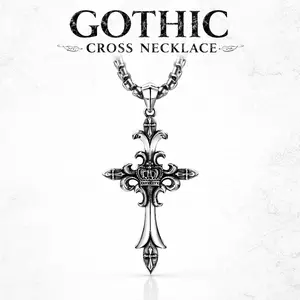 Vintage Gothic Cross Necklace for Men – Stainless Steel Silver Tone Pendant