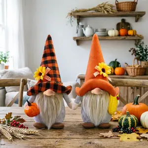 2pc Harvest Festival Pumpkin Corn Hat Rudolph Dolls, Swedish Elf Thanksgiving Statue, Layered Tray Decorations