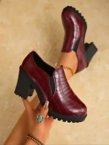 Women's Casual Slip-On Mid-Calf Boots, PU Leather Round Toe, Rubber Sole, Spring & Fall Fashion, Comfortable Ankle Booties, Boots Heels, Western Ankle Boots