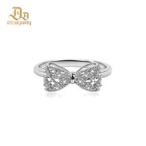 Delzzad Eternal Bow Ring Bow-knot Ring Dreamy Knot Ring Synthetic Moissanite Ring Jewelry S925 Perfect Birthday Engagement Wedding Anniversary Christmas Gift